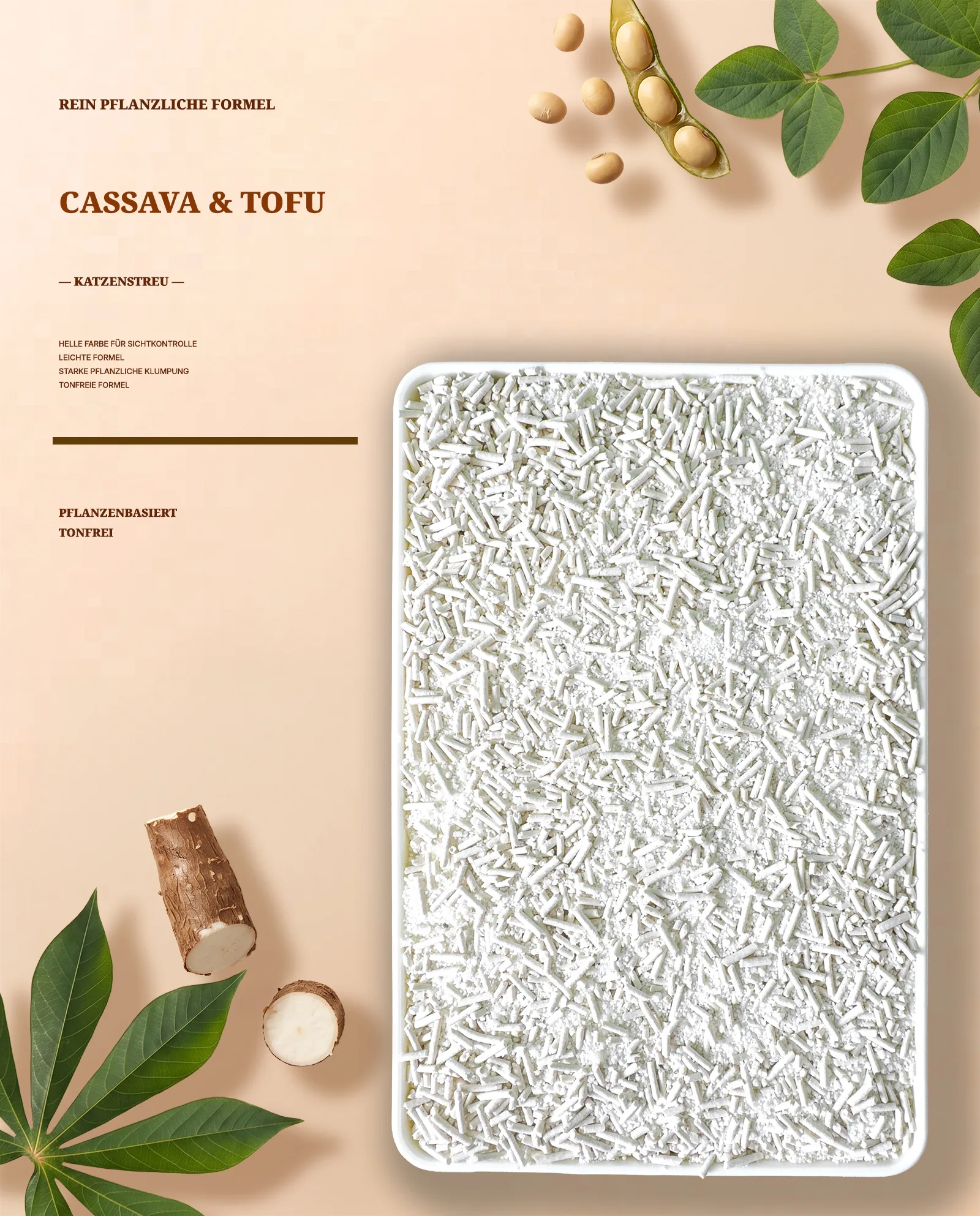 Tonfreie Mischkatzenstreu aus Cassava und Tofu