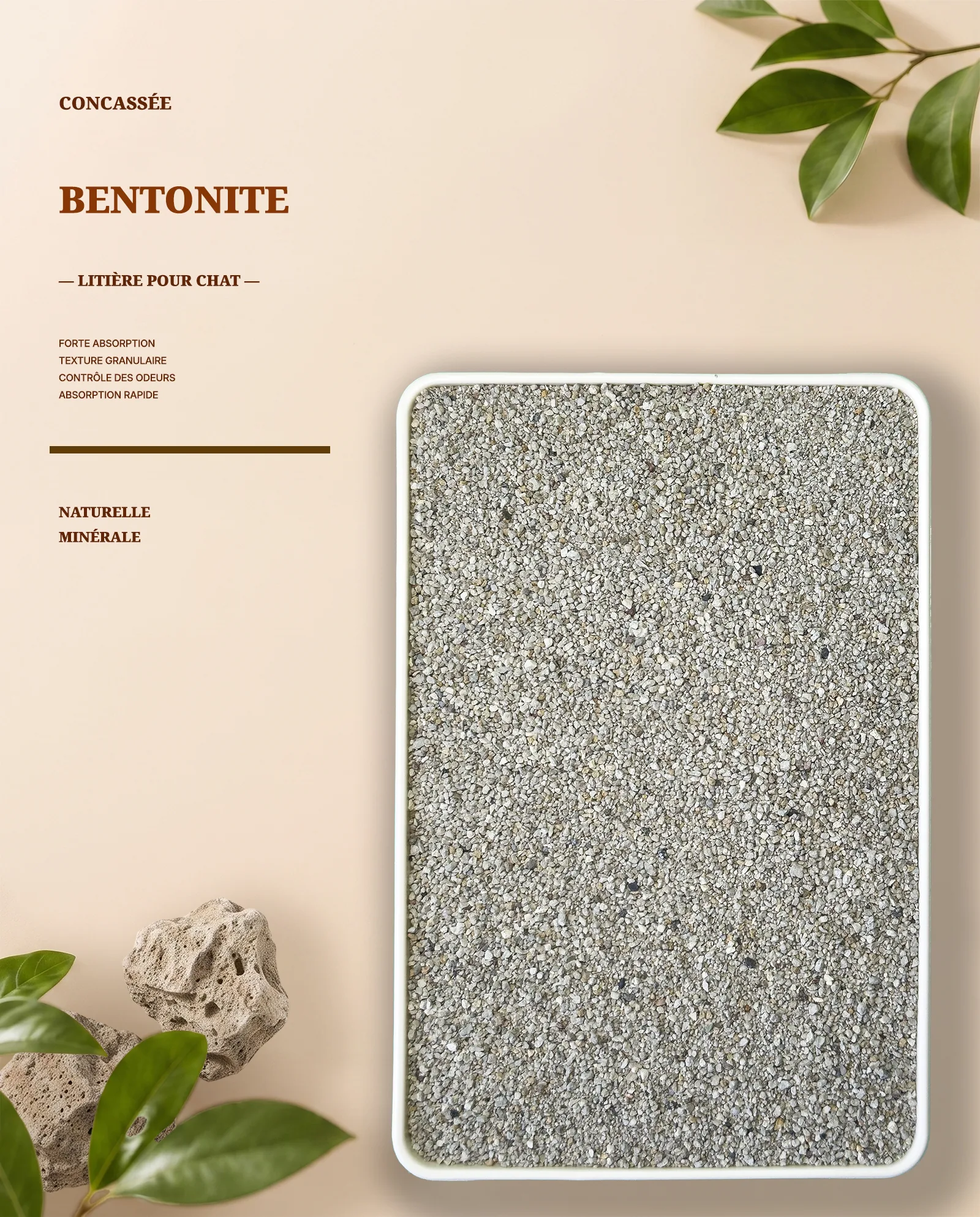 Litière agglomérante naturelle en bentonite concassée