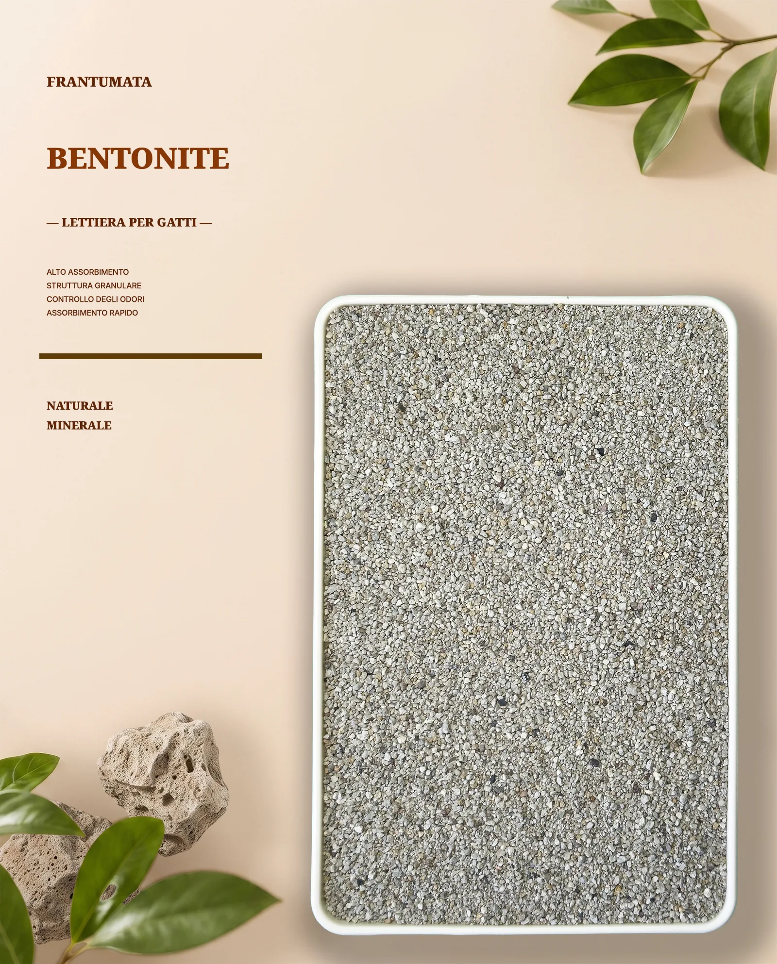 Lettiera agglomerante naturale in bentonite frantumata