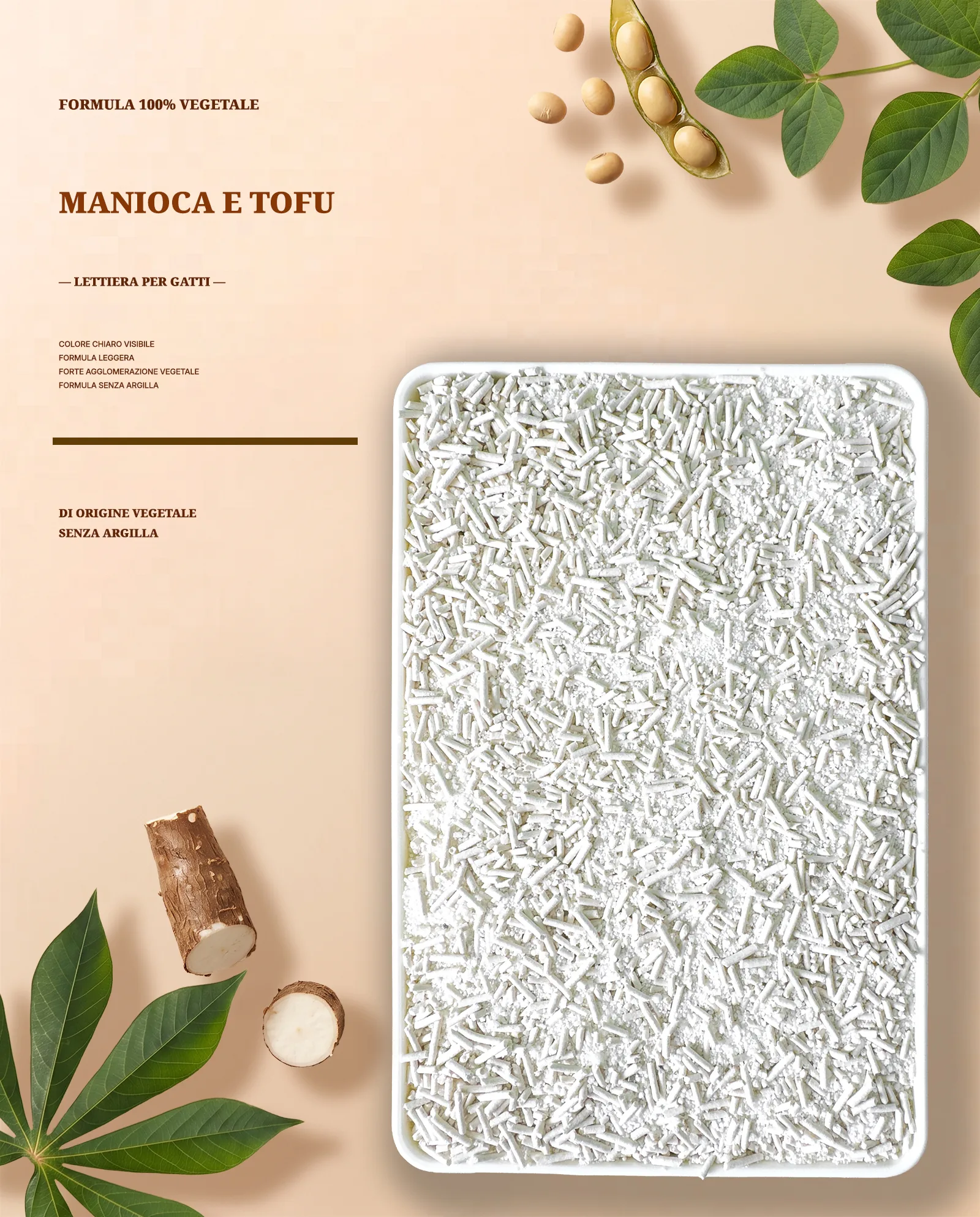 Lettiera mista senza argilla di manioca e tofu