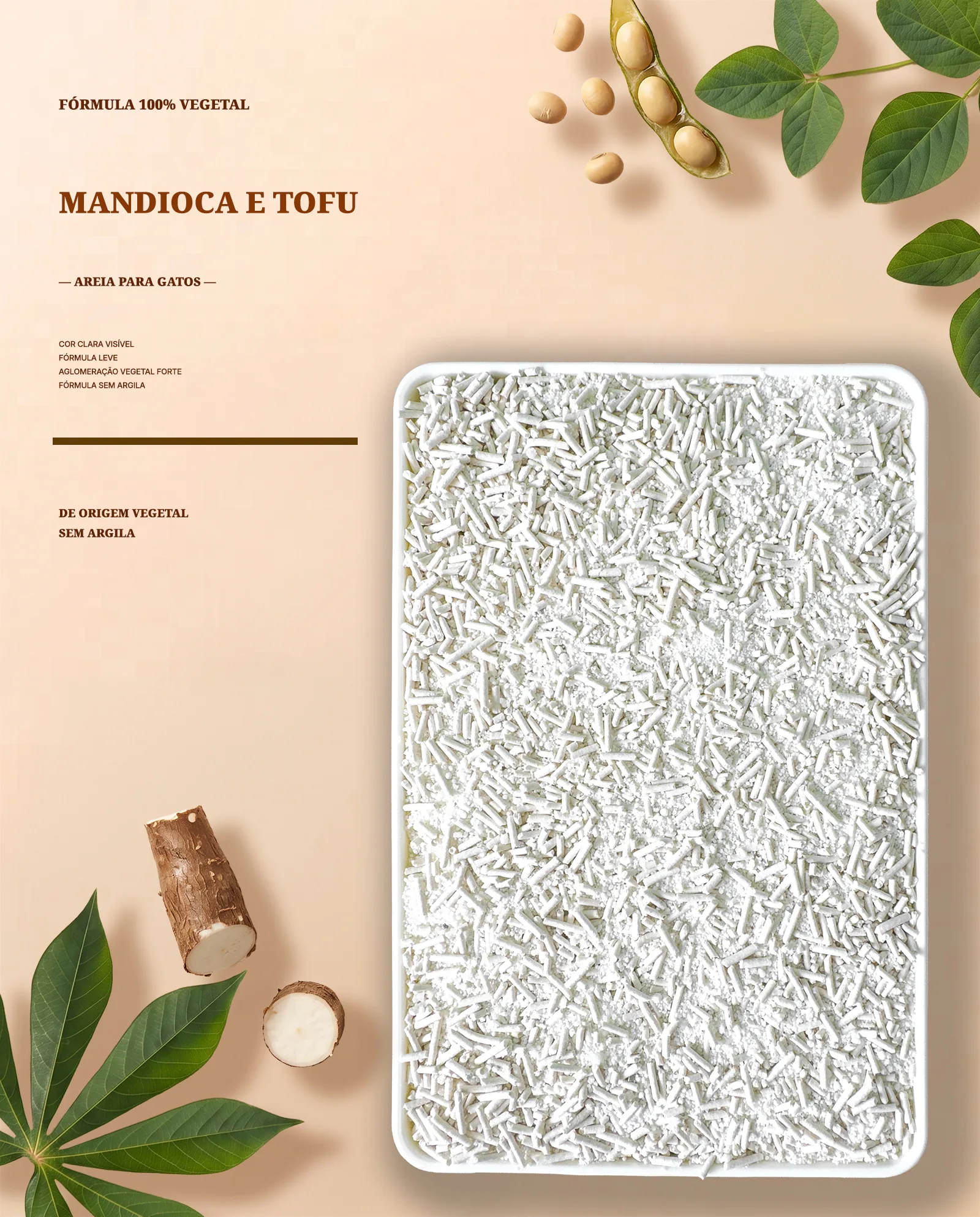 Areia mista sem argila de mandioca e tofu